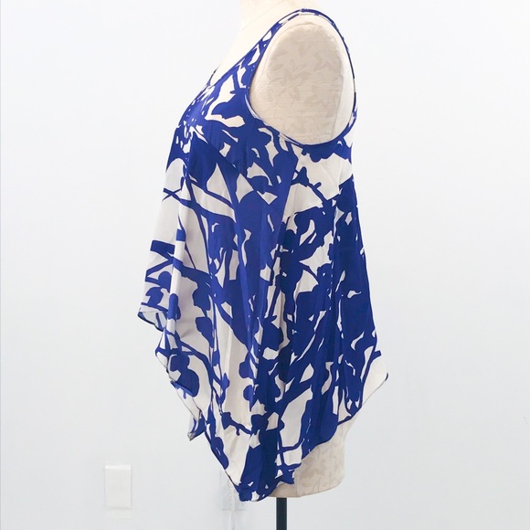 Anthropologie S Silk Nature Print Tank Top Blue July 4th Spring Summer Party - Picture 6 of 11